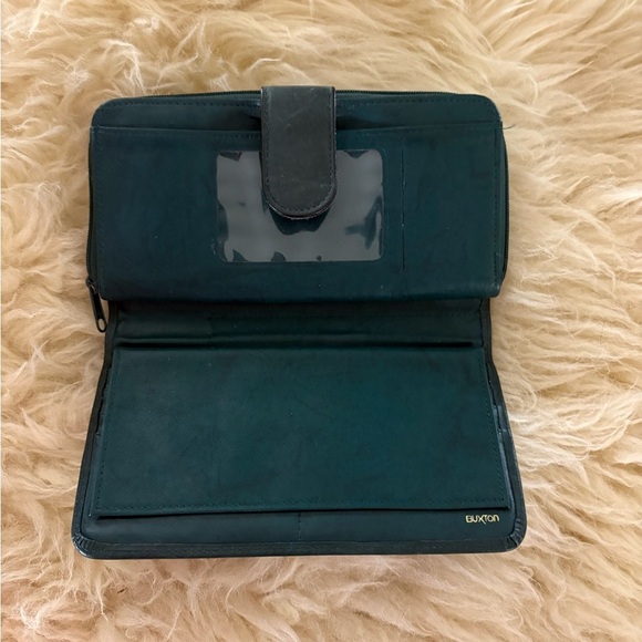 Buxton Dark Green Leather Tri-Fold Checkbook Wallet - Picture 3 of 6